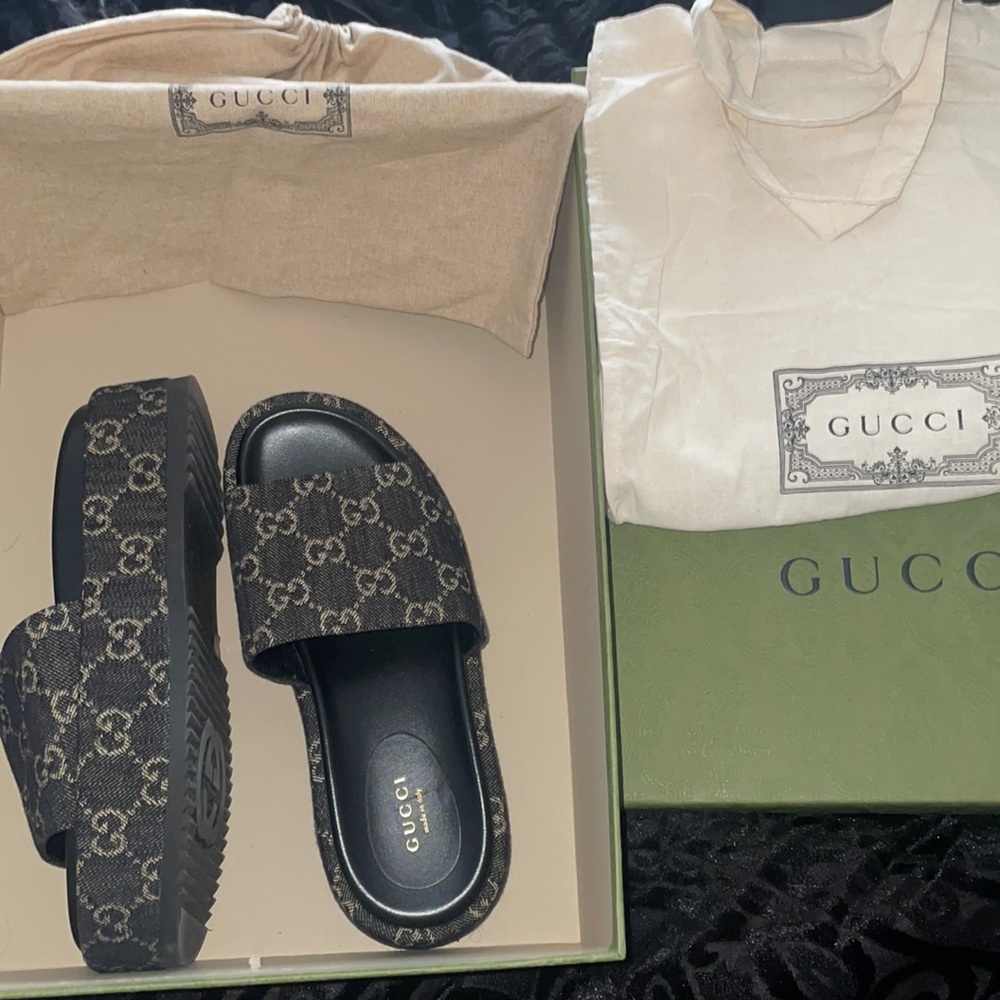 Black&Ivory GG Denim Platform Sandals